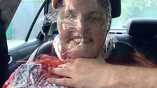 Plastic Wrap Breathplay in Car Outdoor