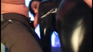 Femdom hottie in latex makes her slave be a good ass fucker