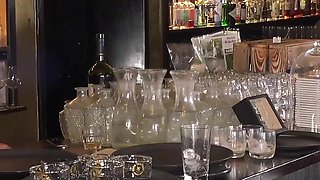 Dark Haired Slut Jerking off Her Favorite Waiter