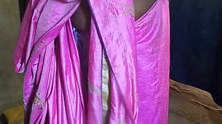 Aunty looks beautiful in pink saree, I fucked her.