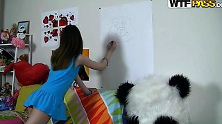Nicki has a lot of fun with her panda