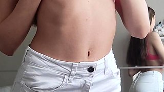 Beauty small tit amateur teen masturbating her shaved pussy