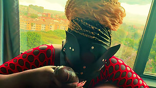 Big Ass Ebony Gets Fucked Doggy in Front of the City Window
