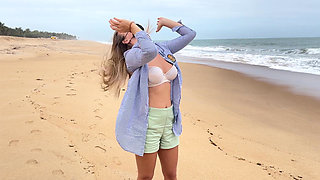 Blonde with Big Tits Walking Topless Outdoor