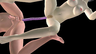 Animated 3D Porn - Beautiful Girl Strap on Fucks Asian Man Then Double Dildo Doggy