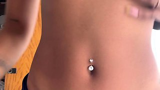 Small tit brunette amateur tugs on a big willie