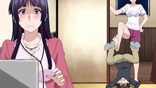 Tiny guy overwhelmed by tall athletic anime giantess babes