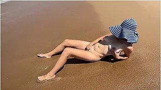 First Time At A Nudist Beach, Smoking A Cigarette And Masturbating Her Pussy