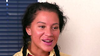 Beautiful long-haired brunette Coco Laurelle gives a great blowjob