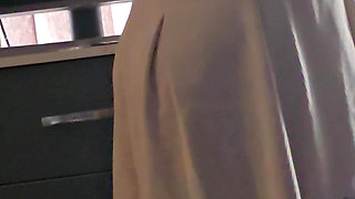 Step son naked with dick out in step mom room in dress