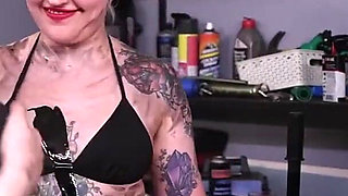 Cuckold Chastised Customer in Lesbian Garage