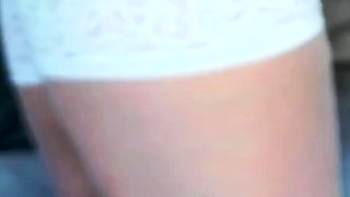 Sexy brunette wearing stockings masturbates webcam