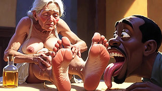 Old Granny Foot Worship - Man Licking Oiled Wrinkled Soles