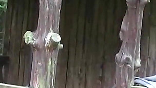 Tattooed milf pussy fucking pussy licking in the garden