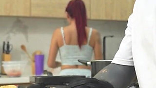 MILF Eager for Cock, Gets Fucked in Front of Her Stepdaughter in the Kitchen