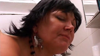 Muscular Stud Invites Plump Ravenhaired Woman Francesca Torri to Visit Wc to Bang Her Hairy Twat