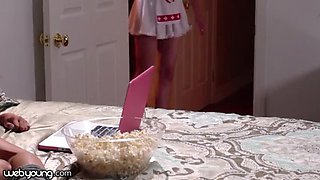 Hot Teen Babes Skip Halloween Party for Hardcore Fucking & Horror Movies