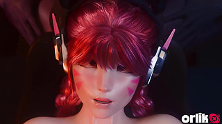 D.va Washroom Gangbang - Shared with Two Guys Overwatch 3D Animation