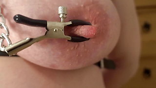 Wife punished with nipple clamps and collar