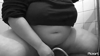 Powerful orgasm on the shower in the bathroom