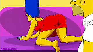Busty Anime Housewife Cheats on Cuckold Husband - Hentai Cartoon Parody on Pink Couch