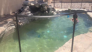 BBW Cleaning Her Pool