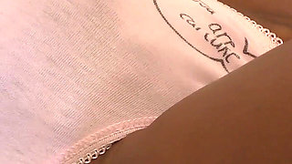 Ebony in panties creampied by white cock