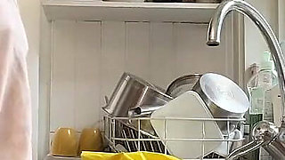Horny Wife Gets Fucked in the Kitchen While Doing the Dishes