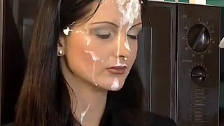 Two lesbian babes seduce their boss: Brunette, Threesome  Toys Porn