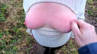 Bouncy Tits Action Grips Rough Naked Nipples Outdoors