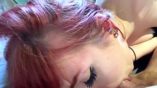 Small tit GF gives POV blowjob on my denim