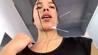 Latina Fitness Discreetly Cums in Gym Bathroom