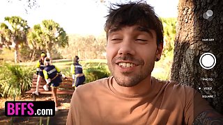 Charming bffs Chloe Temple, aubry babcock & Sawyer Cassidy get protein shot after exercise - bffs