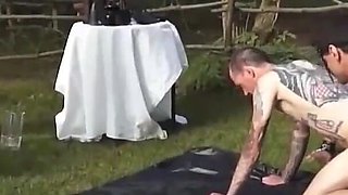 BDSM Horny Domina with Huge Tits Humiliates the Men. She Is the Boss