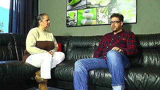 He Fucks His Girlfriend's Grandma on the Couch!