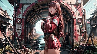 Tight Leather Suit Hugging Her Perfect Hips. She Lounges on the Broken Train Car, Hand Stroking Armor, Eyes Hazy yet Fierce.