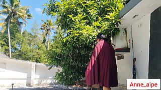 Naked Indian girl in white jacket shows her curves and walking nude