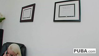 Before he gets paid, a prospective employer should see how this busty blonde bitch fucks.