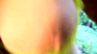 Hot babe with perfect big boobs taking shower