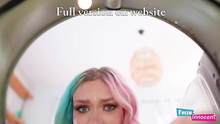 Fresh & Innocent - A Petite Babe Is Nailed In The Ass While Stuck In The Washing Machine With Ass Babe