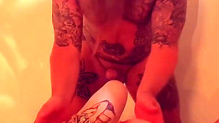 Hot Threesome with My Big Tattooed Daddy and Small Emo Chick