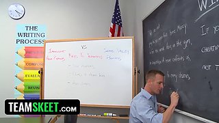 Angelica Sige, a sexy schoolgirl, gets her tight shaved pussy pounded by the horny teacher, Tj Cummings