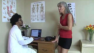 Mature lezzie in nurse uniform licks young shaved pussy