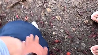 Blonde with big ass goes to harvest pine nuts and makes an