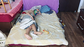 Sensual massage of a hot couple with oil on the body.