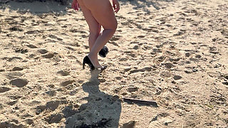 Stripping Out of My Little Black Mini Dress on the Beach and Then Playing with My Body in the Open